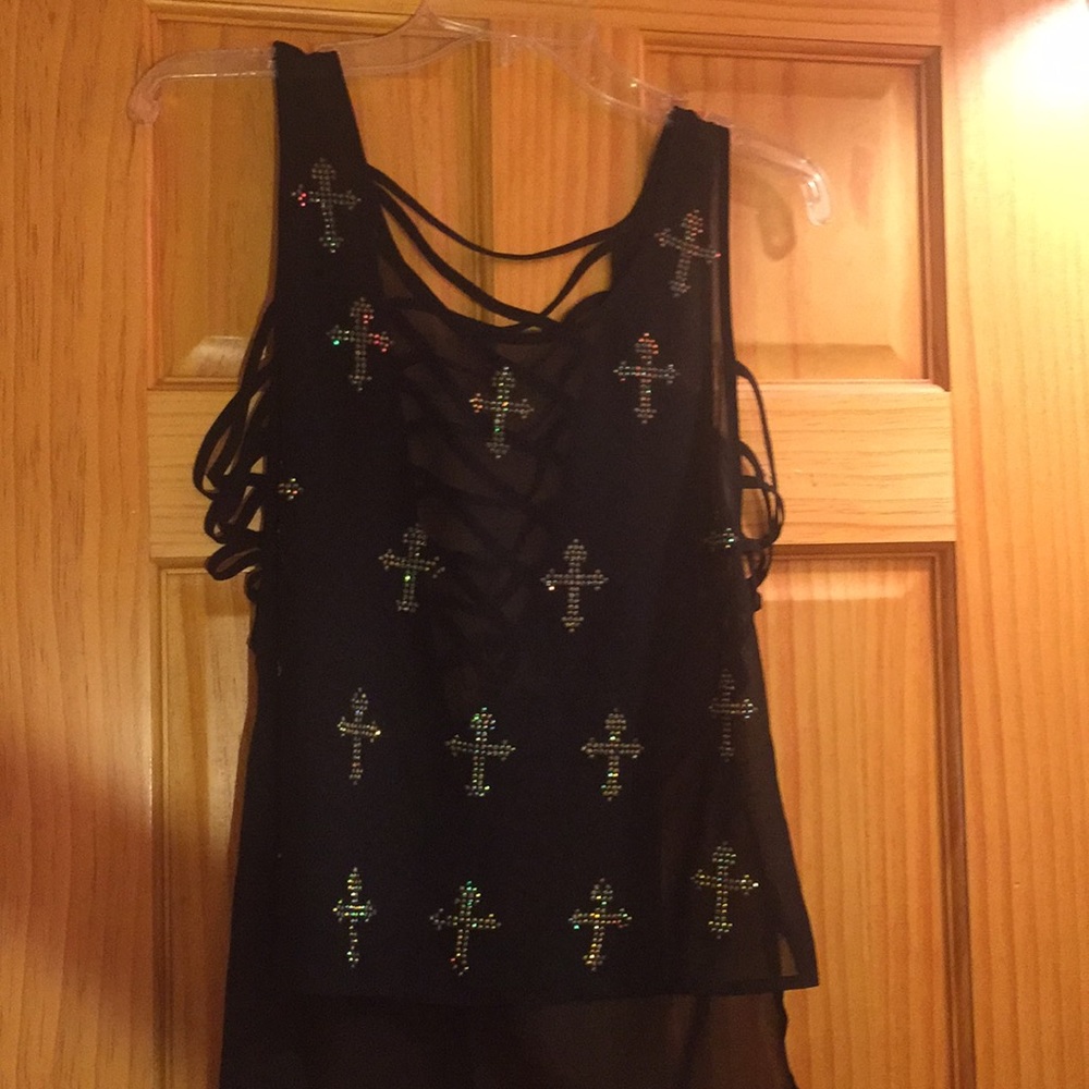 Sheer top with bedazzled details